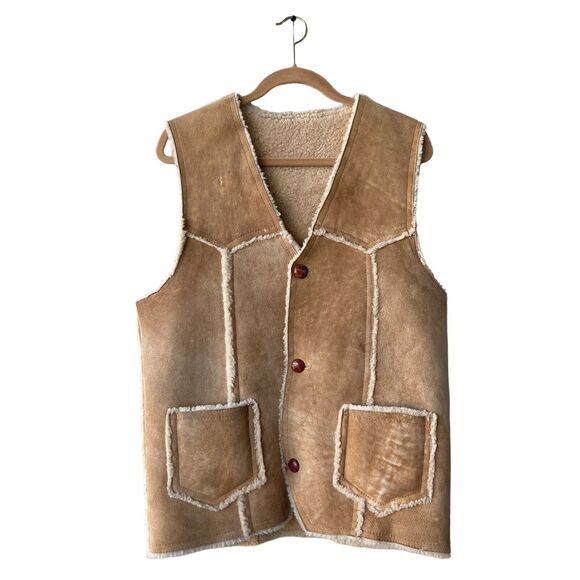Scully Jackets & Blazers - Vintage SCULLY Tan Suede Shearling Vest Sherpa Lined Rancher Cowboy Western L